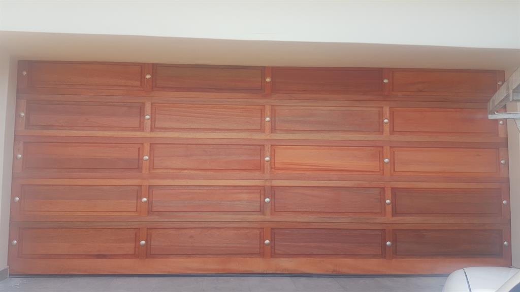 A timber panelled garage door